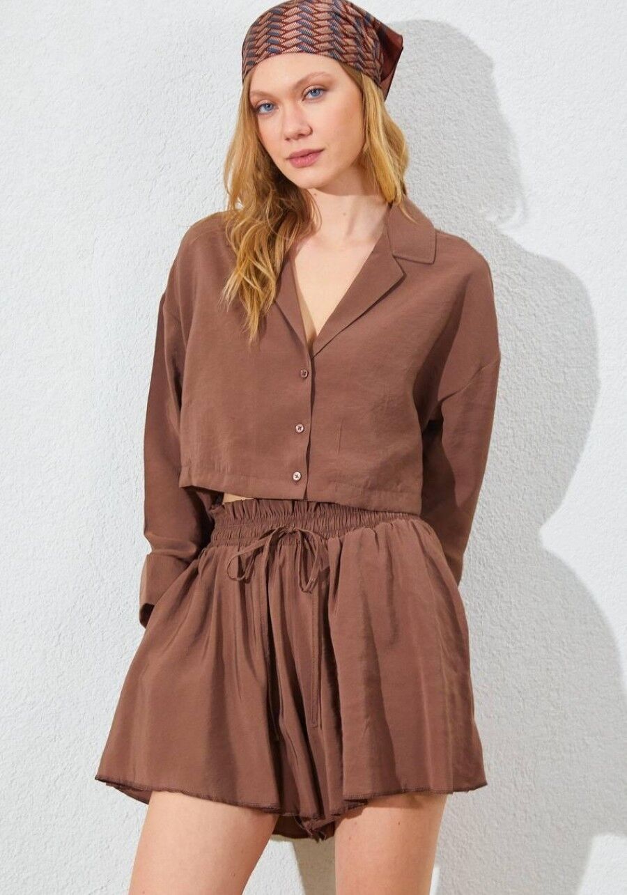 Kadın Modal Şort Etek ve Gömlek