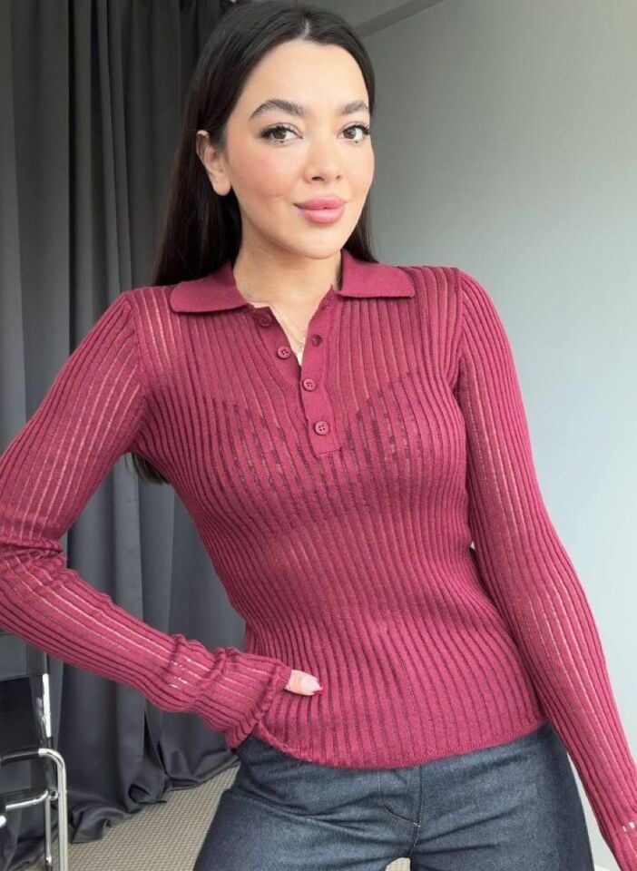 Kadın Polo Yaka İnce Triko Kazak