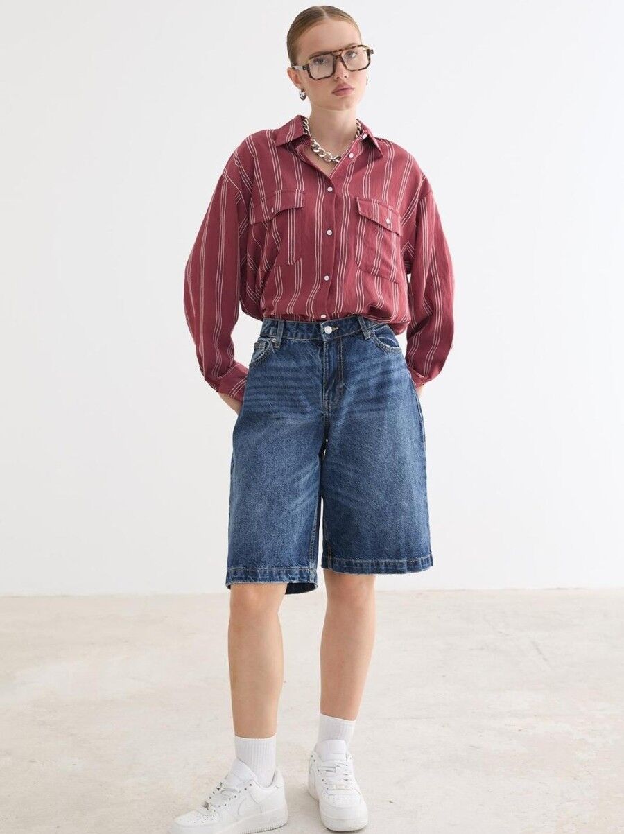 Kadın Önü Düğmeli Oversize Gömlek