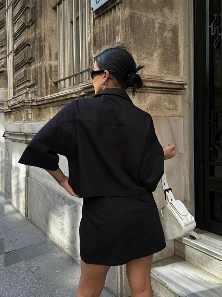 Kadın Siyah  Gabardin Etek Takım