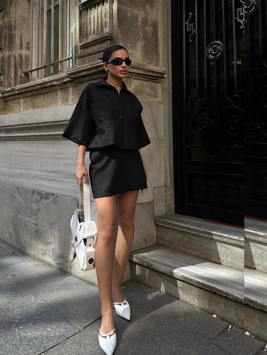 Kadın Siyah  Gabardin Etek Takım