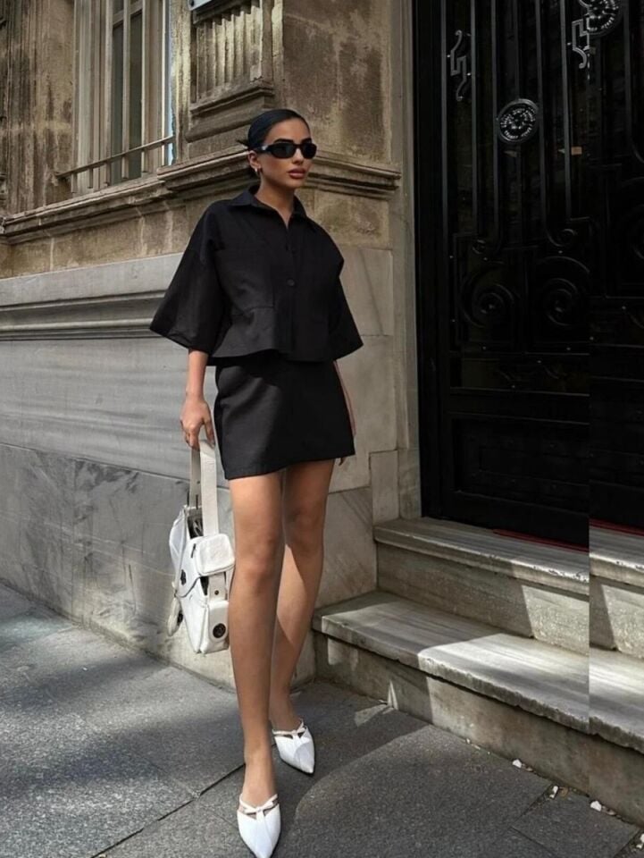 Kadın Siyah  Gabardin Etek Takım