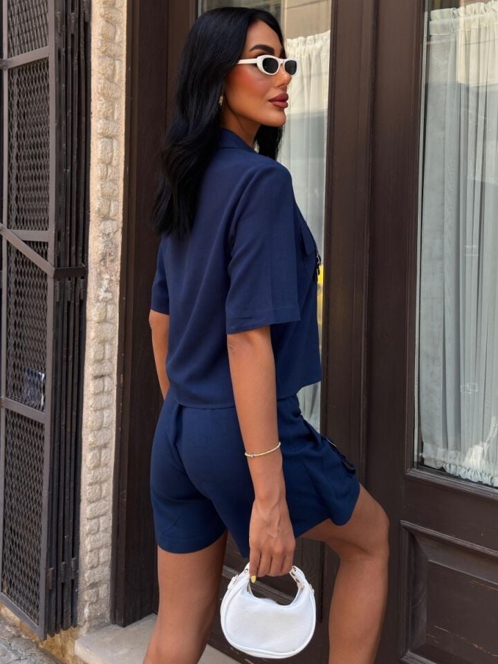 Kadın Gömlek Şort Etek Viscon Keten Takım