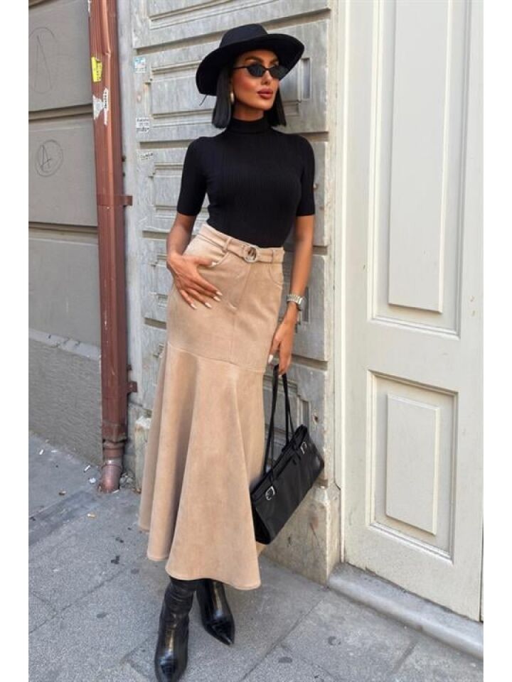 Kadın Tasarım Süet Etek