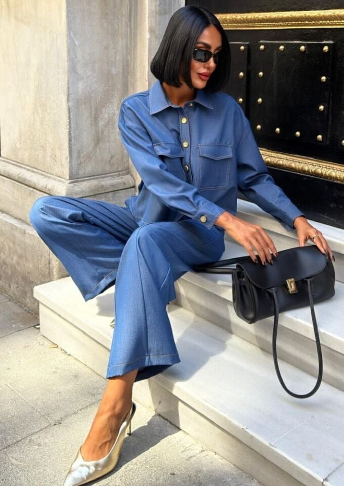 Kadın Gömlek ve Palazzo Pantolon Nikol Takım