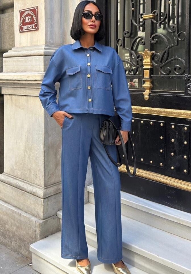 Kadın Gömlek ve Palazzo Pantolon Nikol Takım