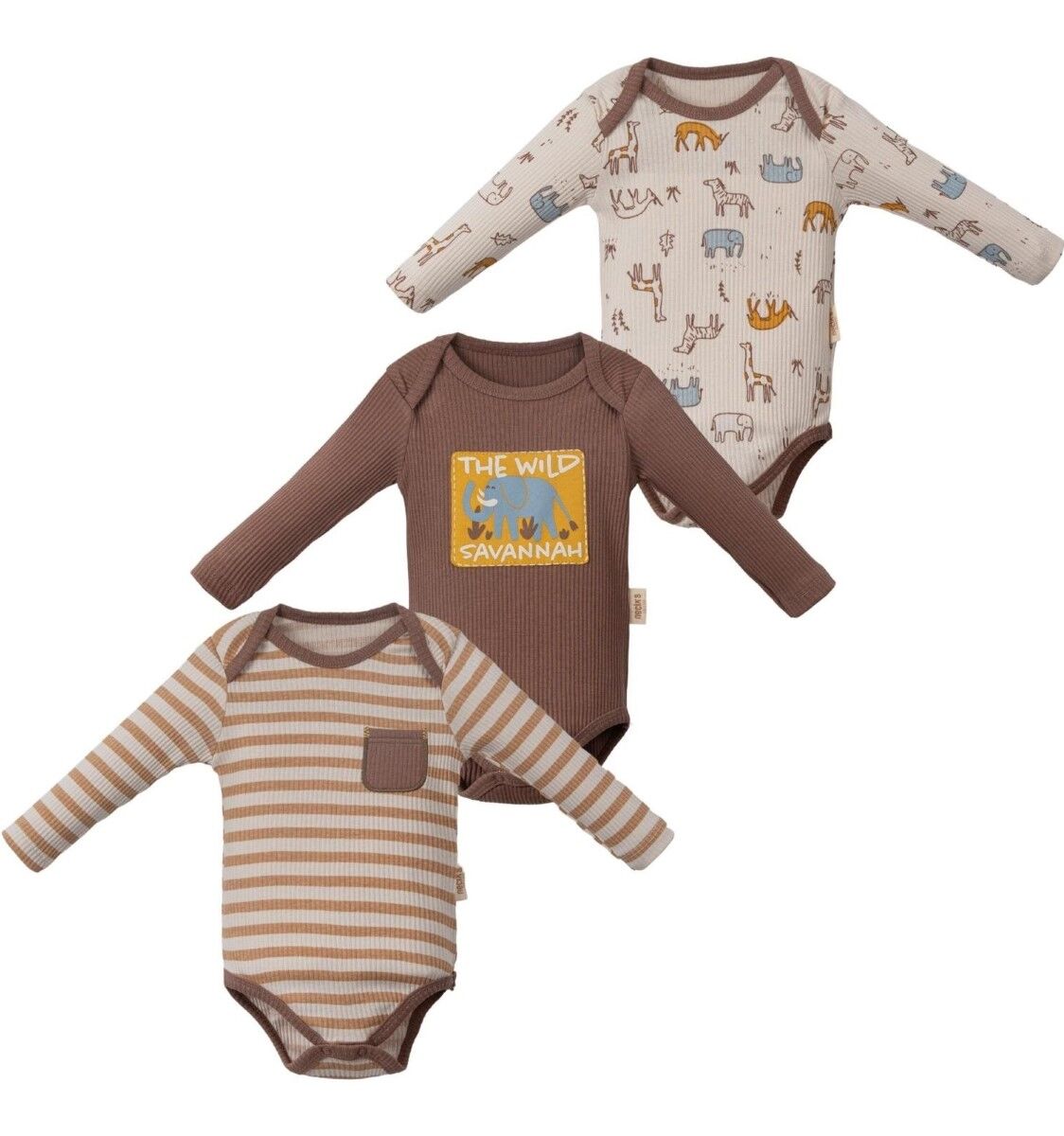 Hayvan Desenli Kız ve Erkek Bebek Üçlü Body