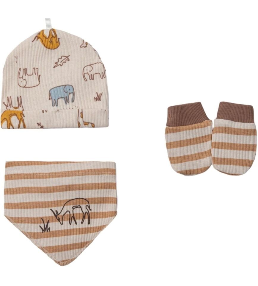 Unisex bebek hayvan desenli hastane çıkışı 5li set