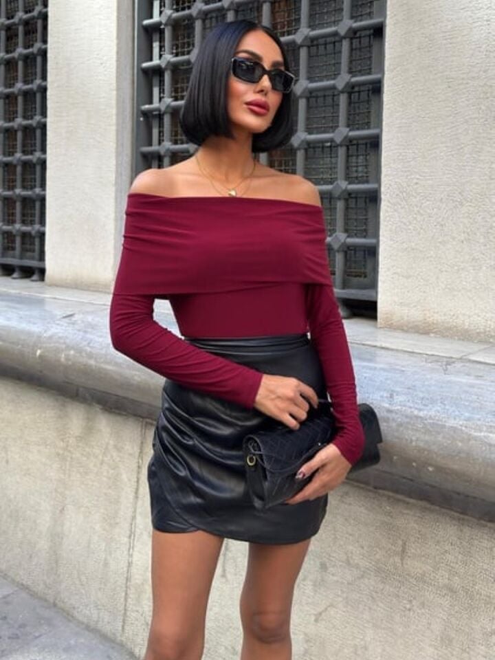 Kadın Madonna Yaka Sandy Bluz