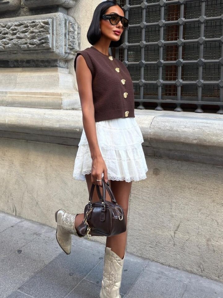 Kadın Helios Gold Düğmeli Triko Yelek