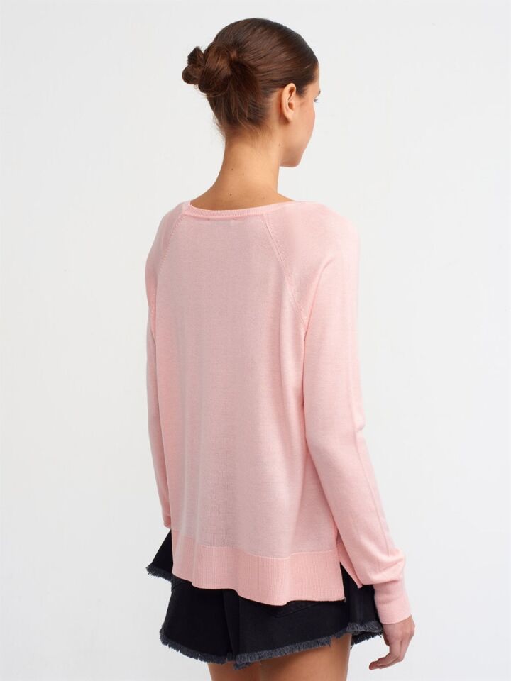 Kadın Bisiklet Yaka İnce Triko Açık Pembe