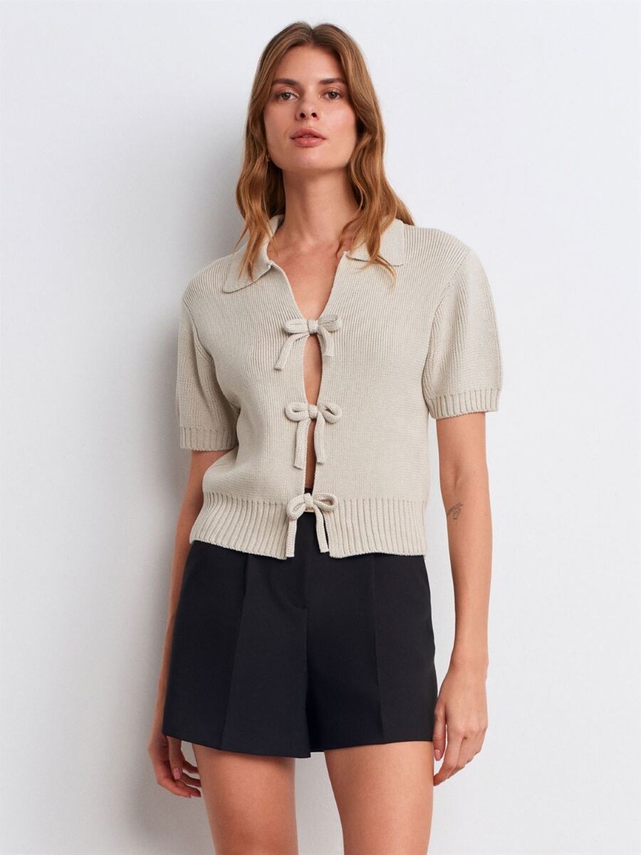 Kadın Fiyonklu Triko Top Taş