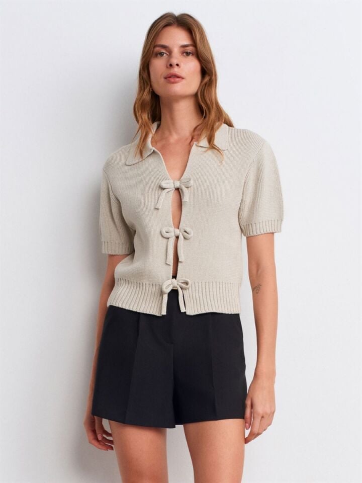 Kadın Fiyonklu Triko Top Taş