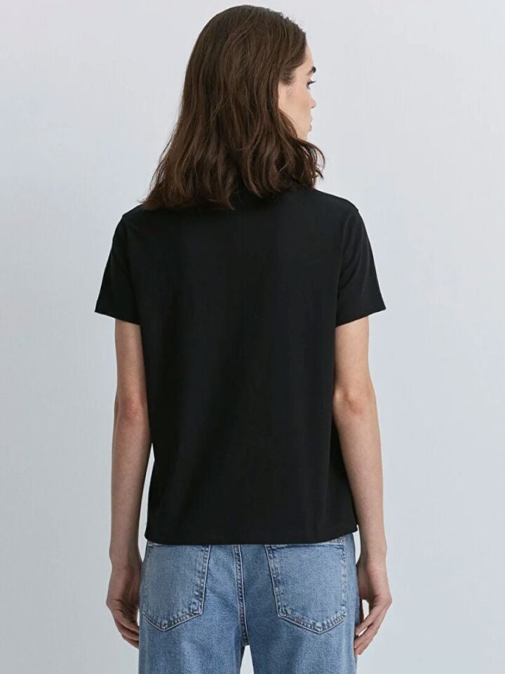 Kadın Hav Baskılı Siyah Tişört