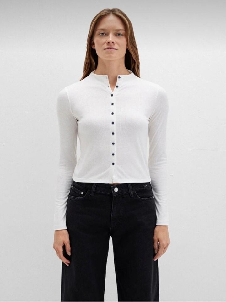 Kadın Düğme Detaylı Ekru Body Fitted / Vücuda Oturan Kesim