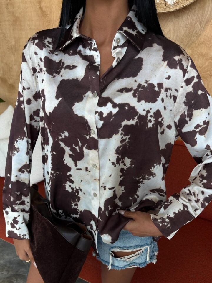 Kadın Batik Desenli Saten Gömlek