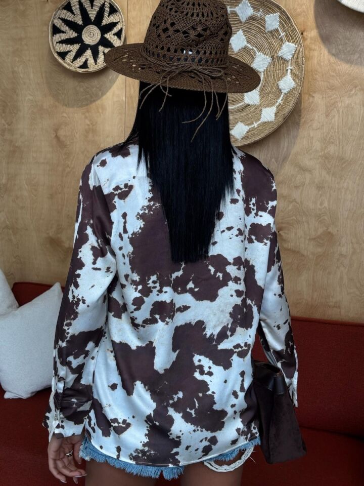 Kadın Batik Desenli Saten Gömlek