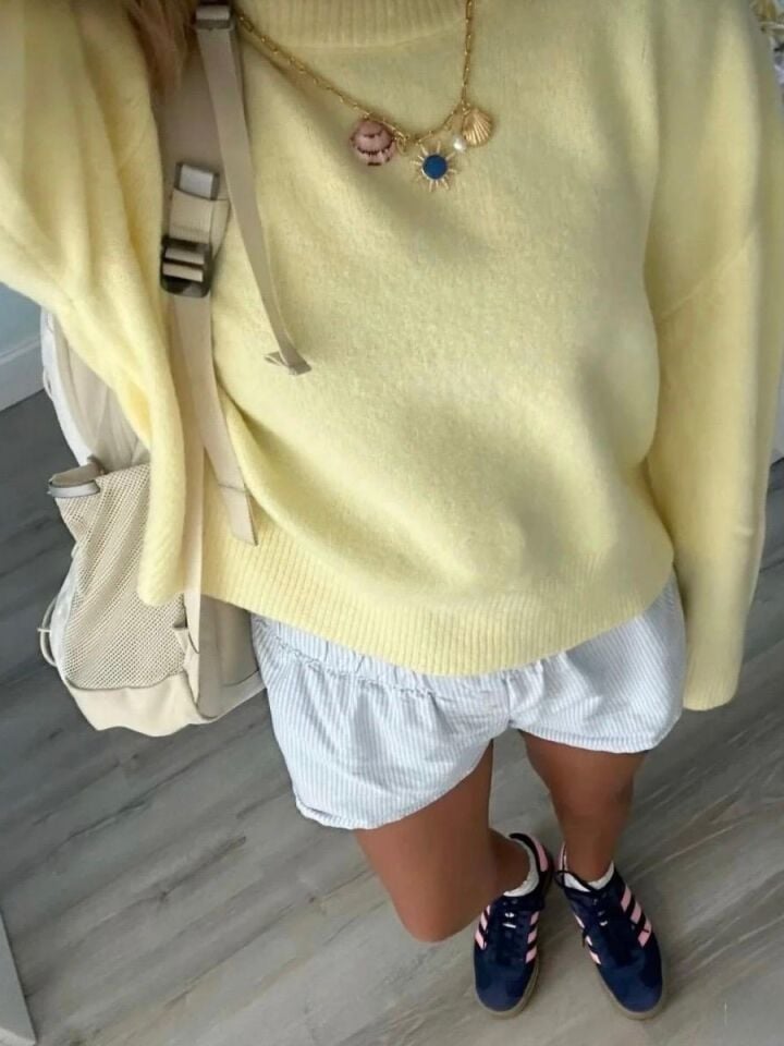 Kadın Limon Sarısı Bisiklet Yaka Yumuşak Dokulu Oversize Triko Kazak