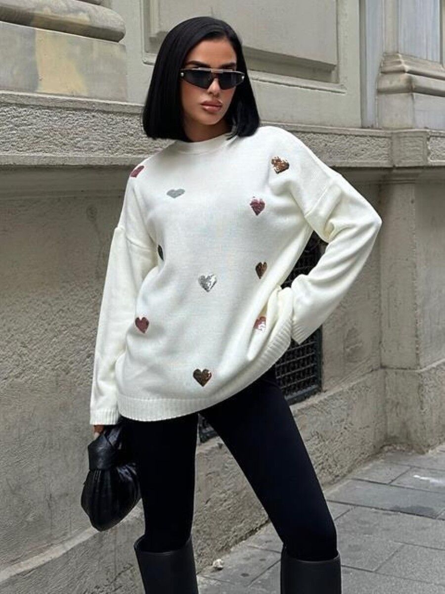 Kadın Molly Kalp Desenli Triko Örme Kazak