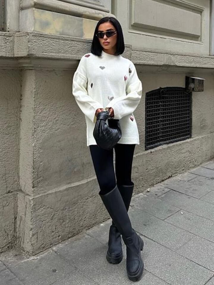 Kadın Molly Kalp Desenli Triko Örme Kazak