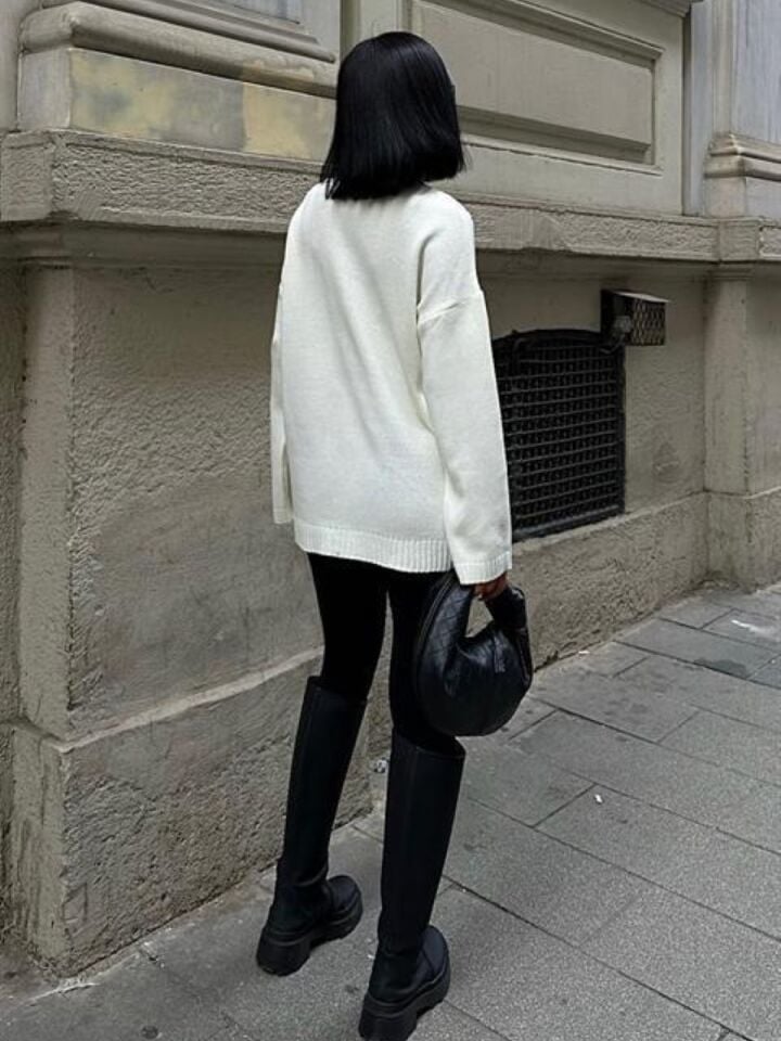 Kadın Molly Kalp Desenli Triko Örme Kazak