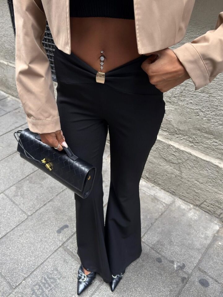 Kadın Büzgü Ve Toka Detaylı İspanyol Pantolon