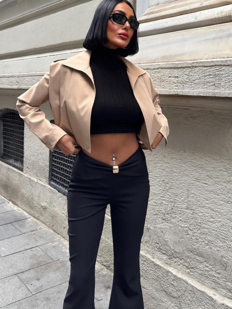 Kadın Büzgü Ve Toka Detaylı İspanyol Pantolon