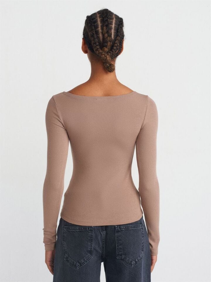 Kadın Kayık Yaka Uzun Kollu Top-Vizon