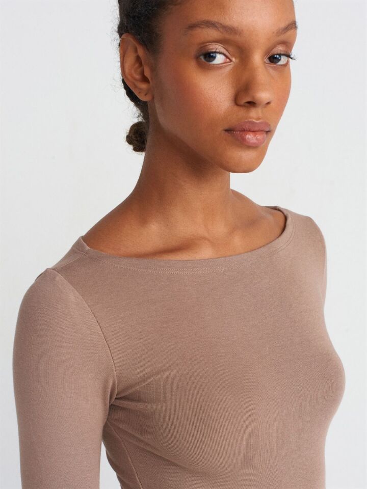 Kadın Kayık Yaka Uzun Kollu Top-Vizon