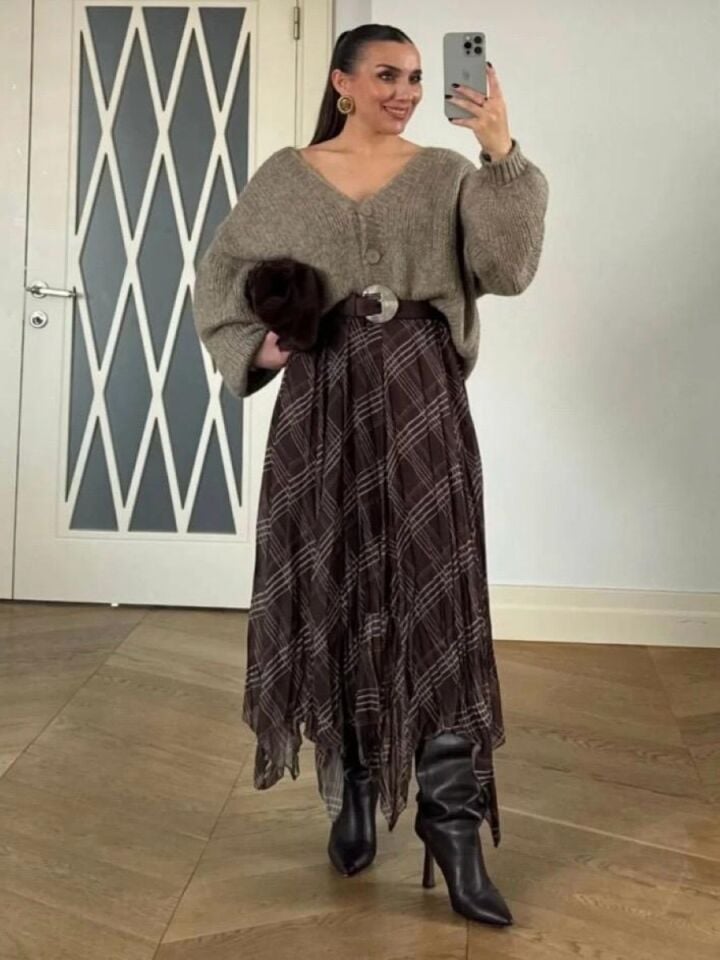 Kadın Şifon Asimetrik Etek