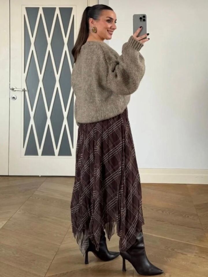 Kadın Şifon Asimetrik Etek