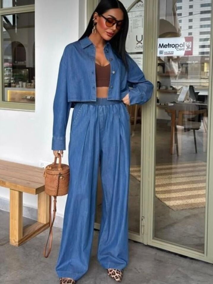 Kadın Denim Gömlek Palazzo Pantolon