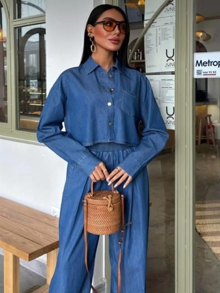 Kadın Denim Gömlek Palazzo Pantolon