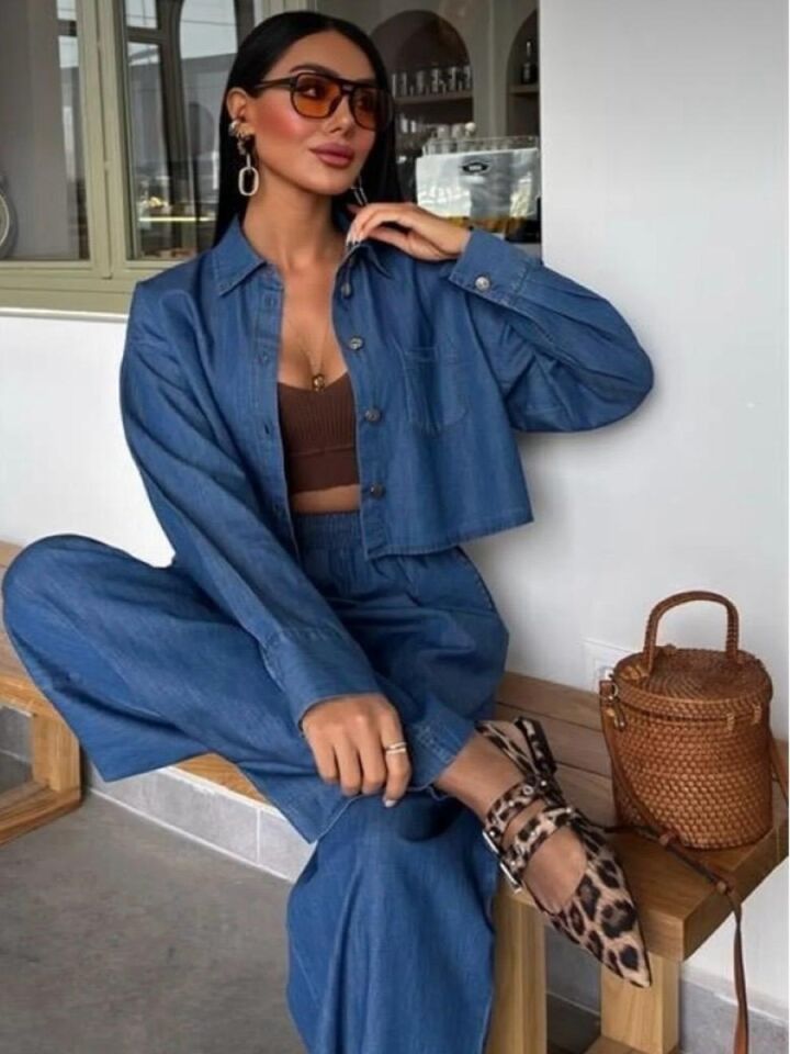 Kadın Denim Gömlek Palazzo Pantolon