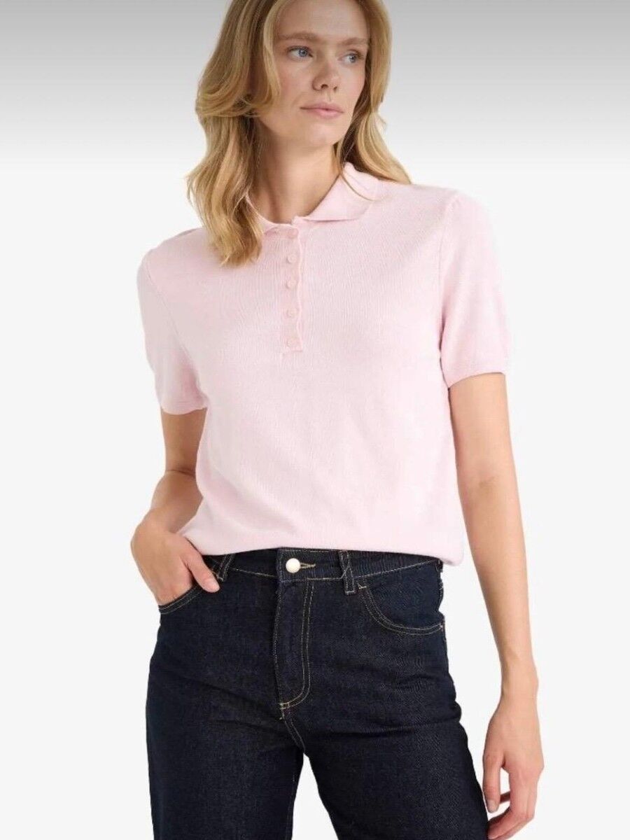 Kadın Fitted Polo Yaka Kısa Kollu Triko Kazak