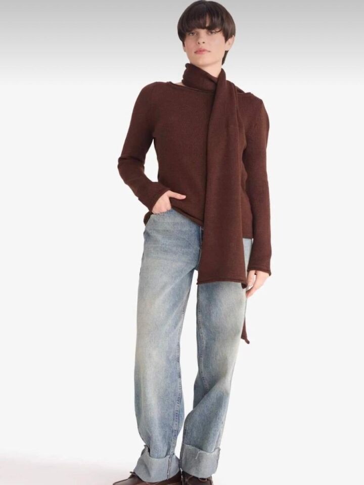 Kadın Şal Detaylı Triko Kazak