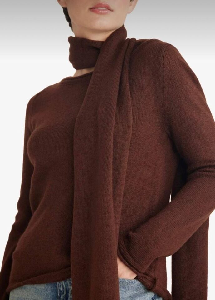 Kadın Şal Detaylı Triko Kazak