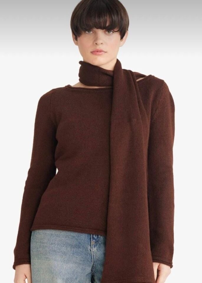 Kadın Şal Detaylı Triko Kazak