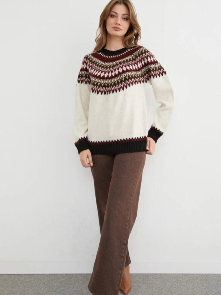 Kadın Desenli Triko Kazak