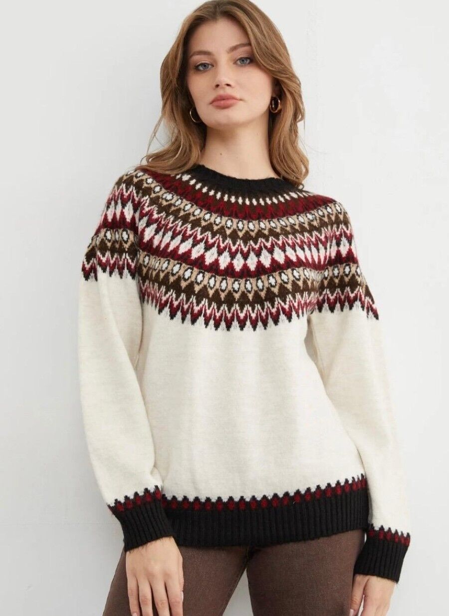 Kadın Desenli Triko Kazak