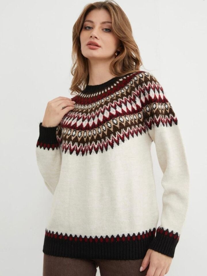 Kadın Desenli Triko Kazak