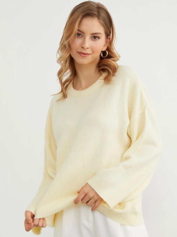 Kadın Bisiklet Yaka Oversize Kazak