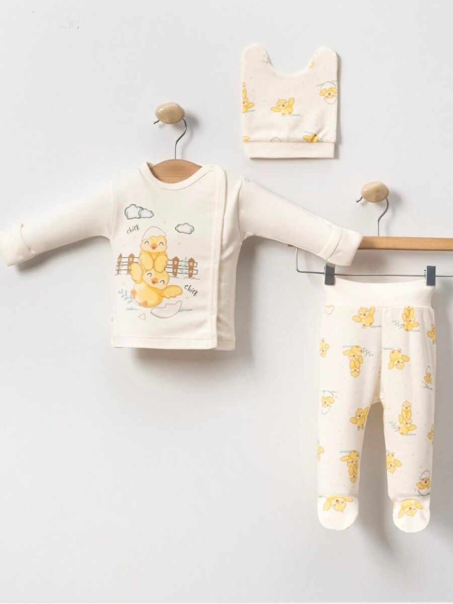 Civciv Desenli Şapkalı Zıbın Takım