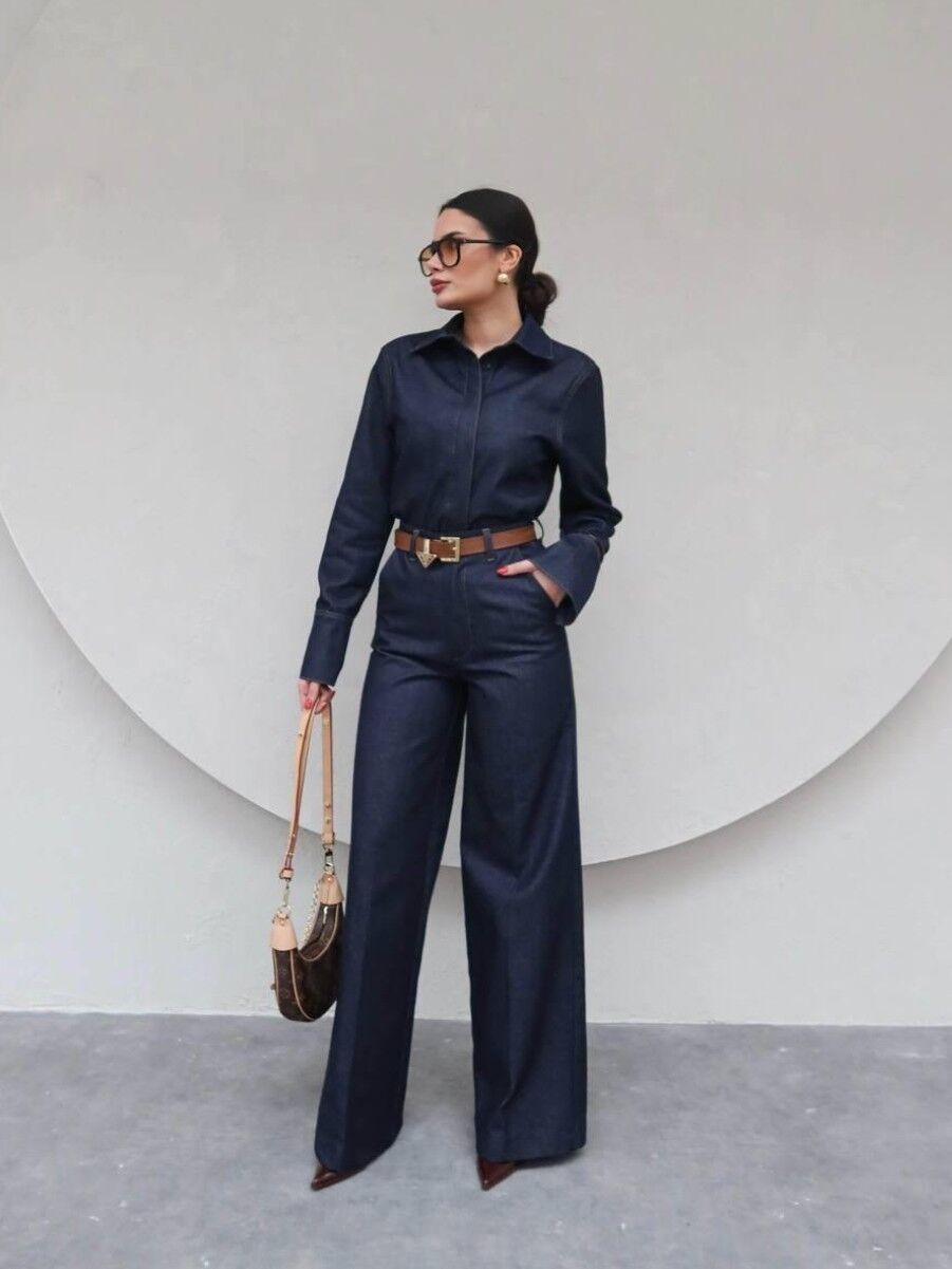 Kadın Denim Gömlek Pantolon Takım