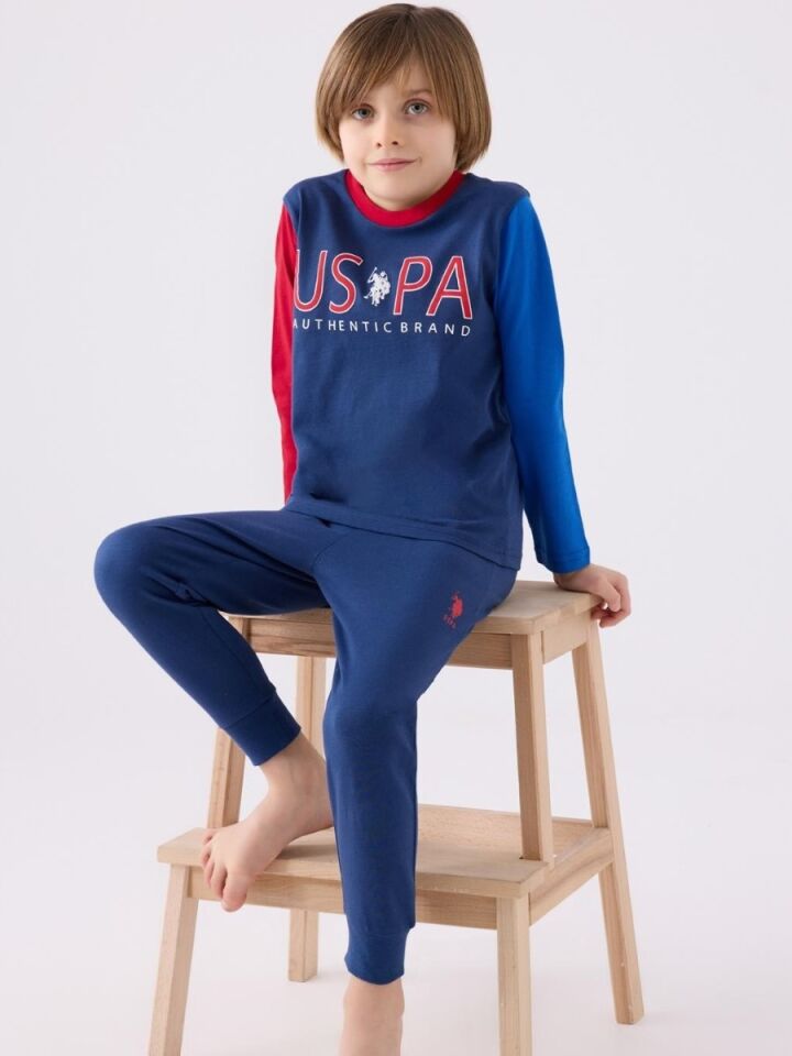 Erkek Çocuk Mavi Uzun Kol Pijama Takım