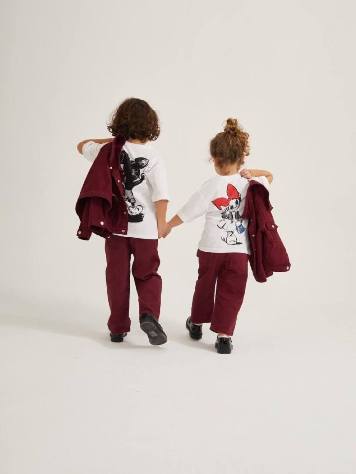 Unisex Çocuk Bordo Kot Ceket Pantolon