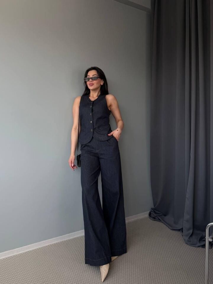 Kadın Denim Yelek Jean Takım