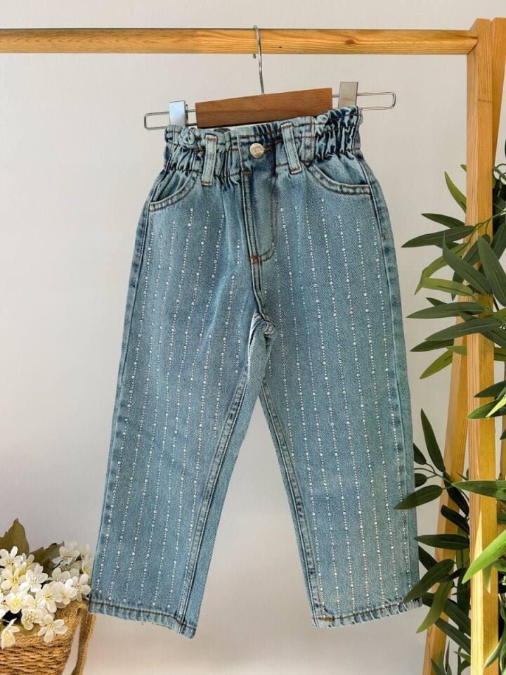 Kız Çocuk Taşlı Kot Pantolon