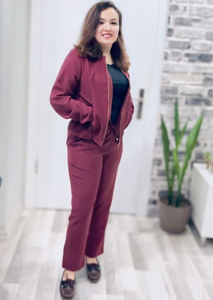 Kadın Bordo Tensel Kumaş Takım
