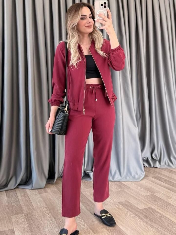 Kadın Bordo Tensel Kumaş Takım